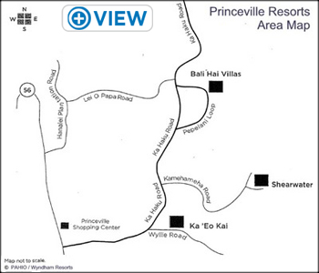 Map to Princeville, Kauai Vacation Resorts